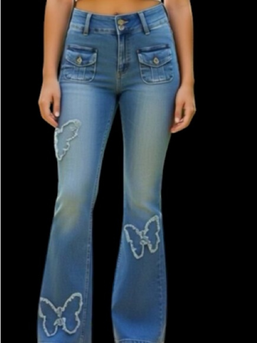 Hot Topic Distressed Blue Butterfly Flare Jeans